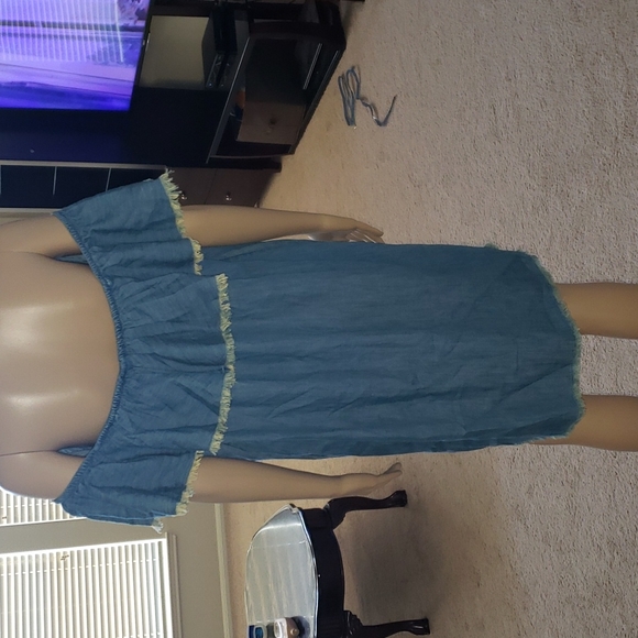 Mossimo m country chic super soft denim ruffle flounce neckline eyelash hems - Picture 6 of 9